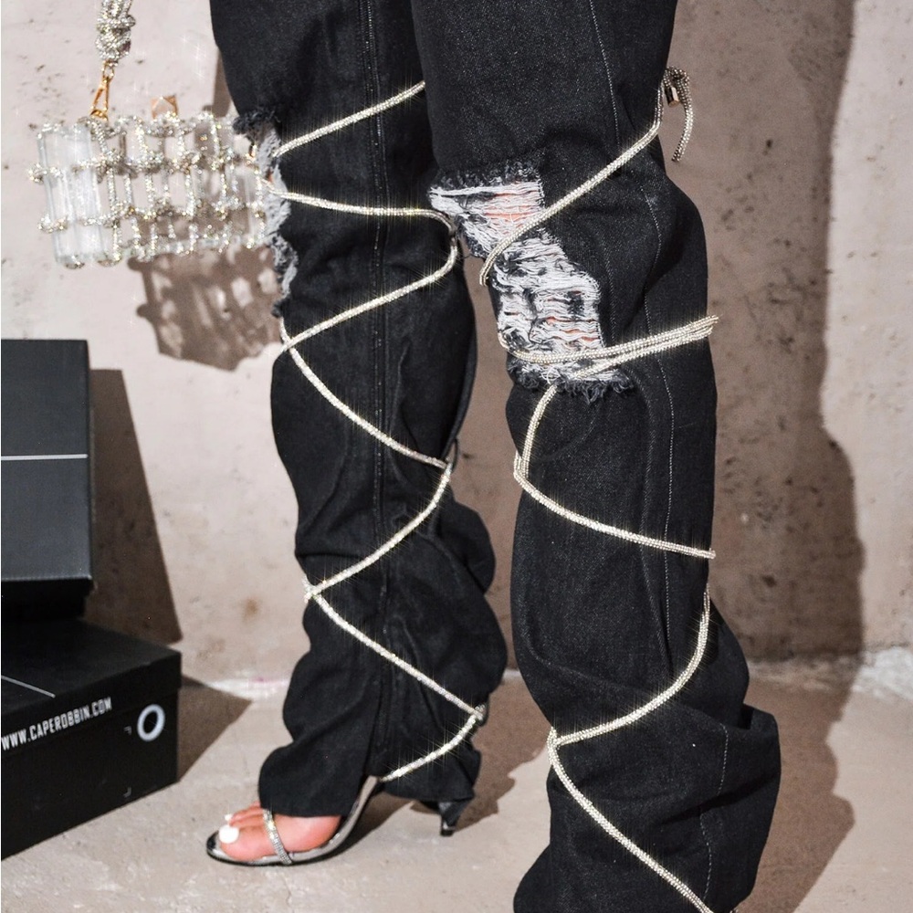 Cape Robbin Black Distressed Flare Jeans with Silver Accents